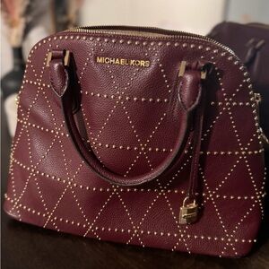 Michael Kors Burgundy Studded Satchel